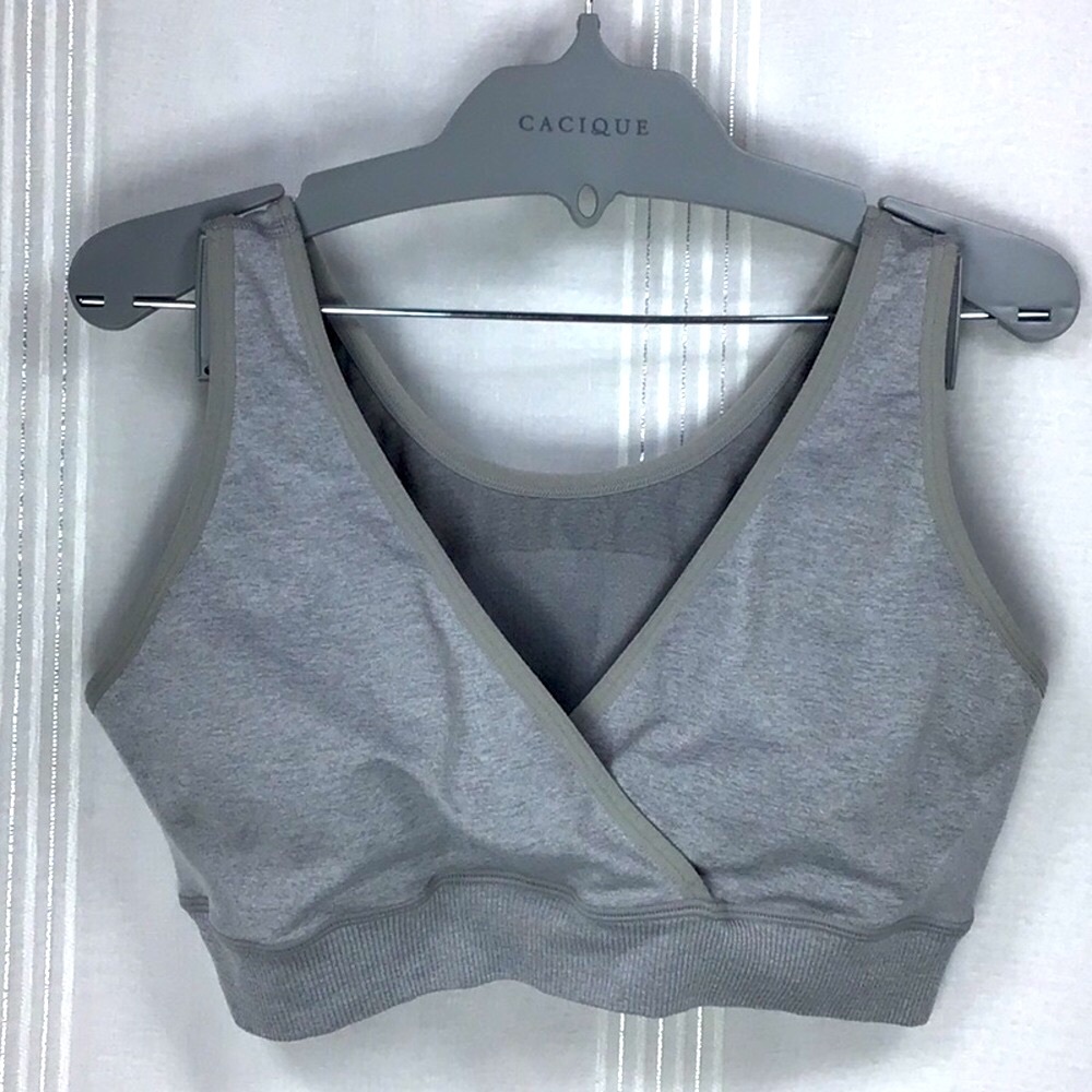 🤍 H&M Grey Front Crossover Soft Stretch Pullover Workout Sports Bra Sz.M